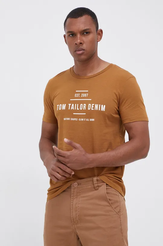 brązowy Tom Tailor T-shirt bawełniany Męski