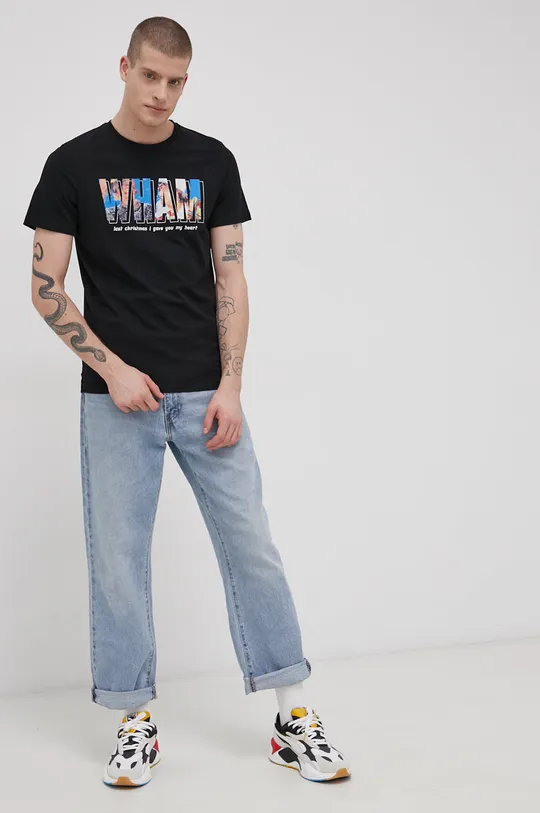 crna Pamučna majica Jack & Jones x Wham! Muški