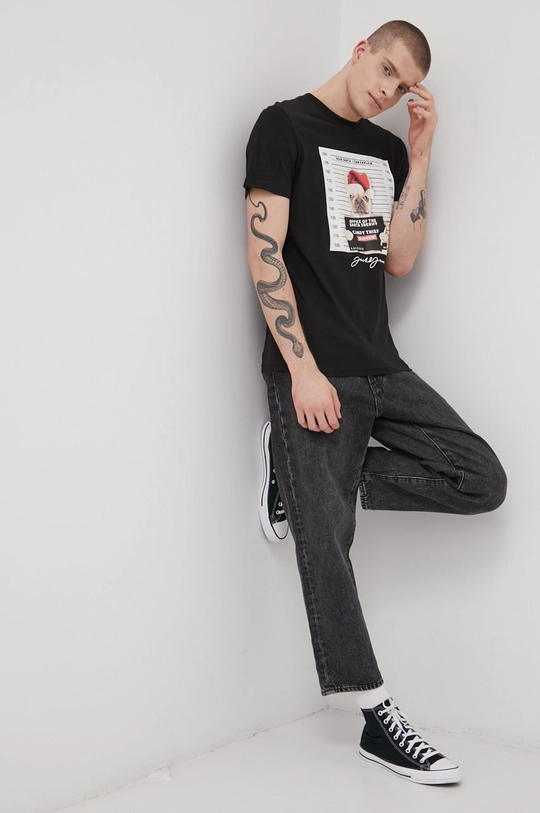 czarny Jack & Jones T-shirt bawełniany Męski