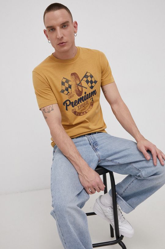 hořčicová Bavlněné tričko Premium by Jack&Jones Pánský