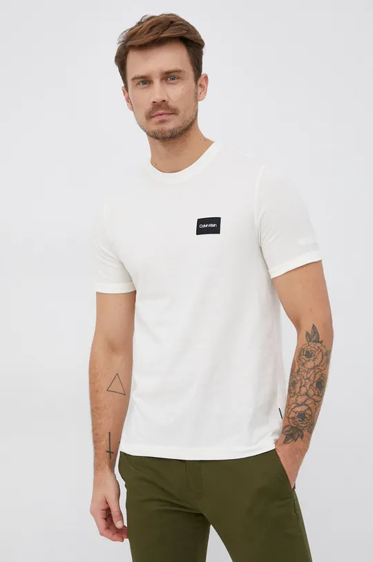 beżowy Calvin Klein T-shirt bawełniany Męski