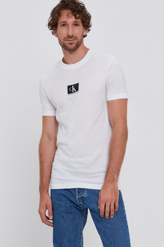 biały Calvin Klein Jeans T-shirt bawełniany Męski