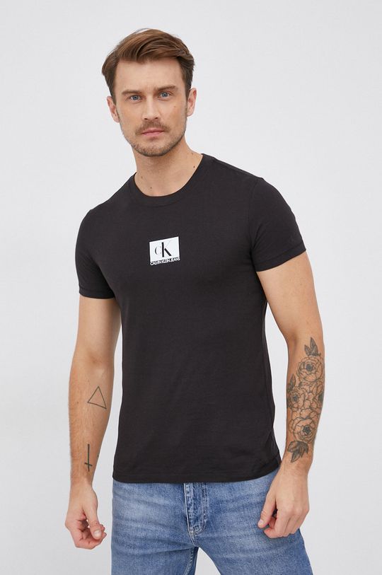 czarny Calvin Klein Jeans T-shirt bawełniany Męski