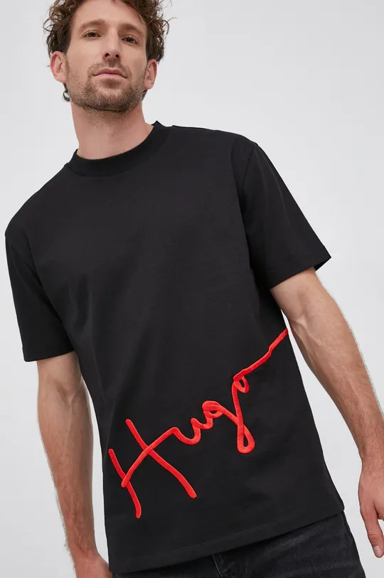 μαύρο Βαμβακερό μπλουζάκι Hugo Ανδρικά