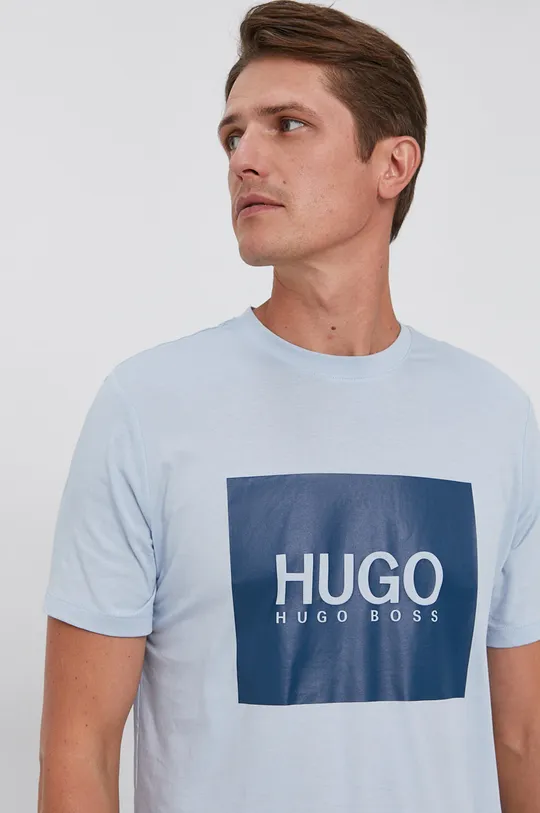 голубой Хлопковая футболка Hugo Мужской