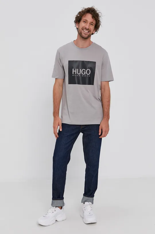 Βαμβακερό μπλουζάκι Hugo γκρί
