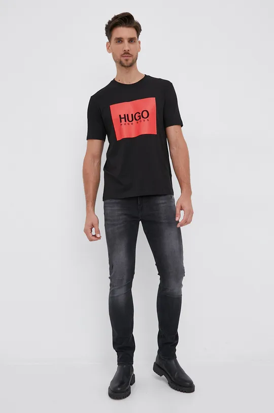 Βαμβακερό μπλουζάκι Hugo μαύρο