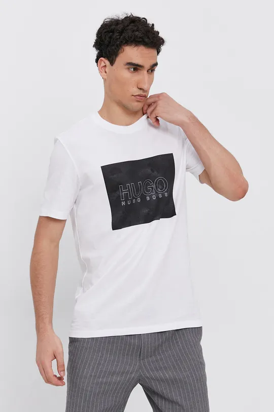 λευκό Βαμβακερό μπλουζάκι Hugo Ανδρικά