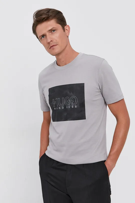 Βαμβακερό μπλουζάκι Hugo γκρί