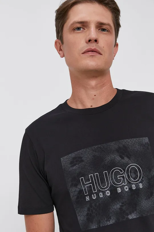 чёрный Хлопковая футболка Hugo