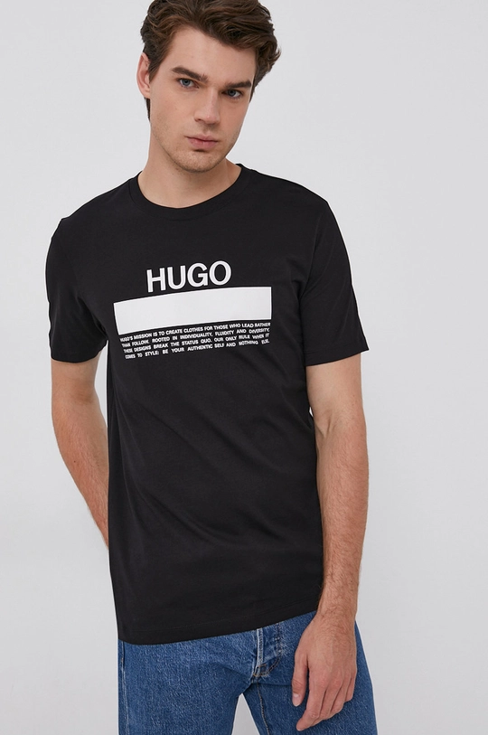 czarny Hugo T-shirt bawełniany 50457125 Męski