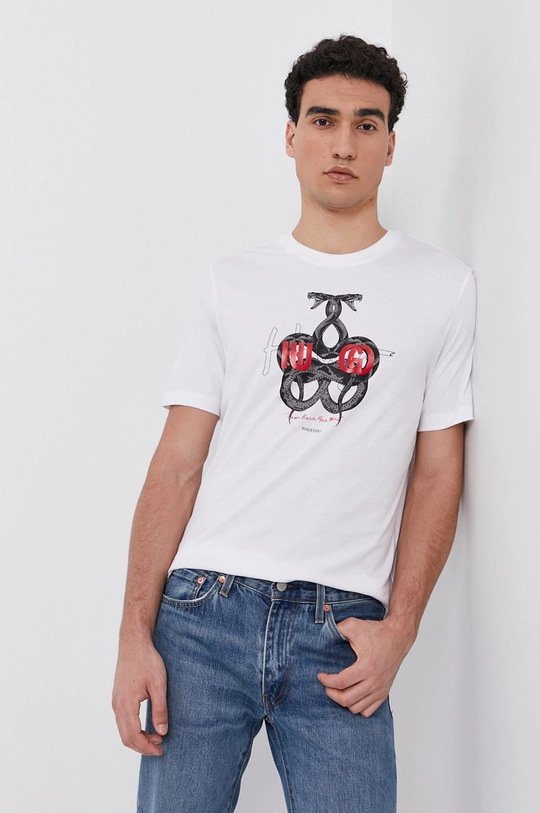 biały Hugo T-shirt bawełniany 50457131 Męski