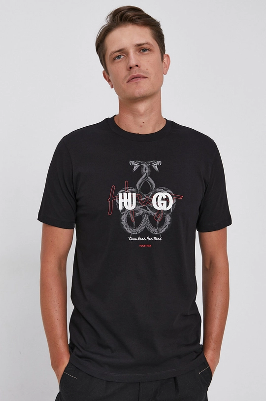 czarny Hugo T-shirt bawełniany 50457131 Męski