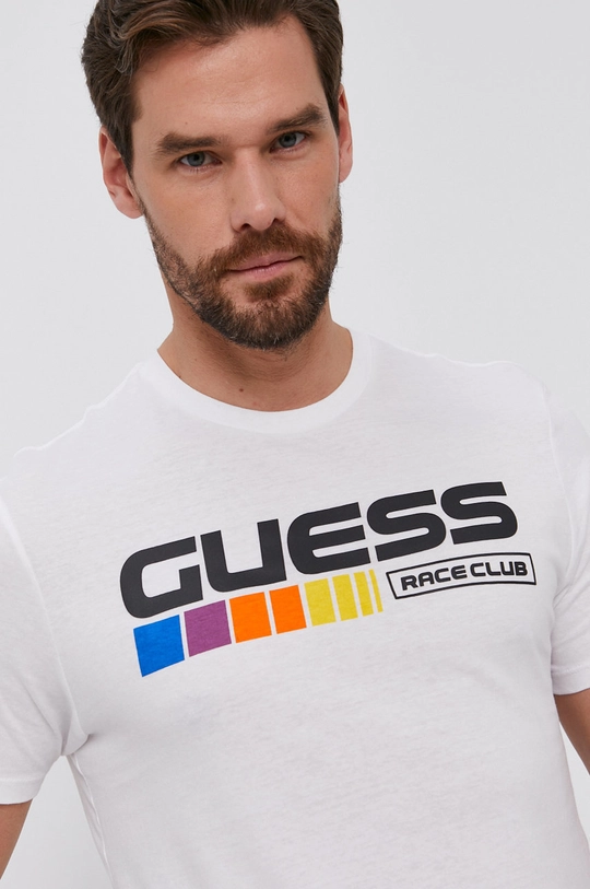 biały Guess T-shirt bawełniany Męski