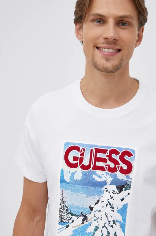 λευκό Βαμβακερό μπλουζάκι Guess Ανδρικά