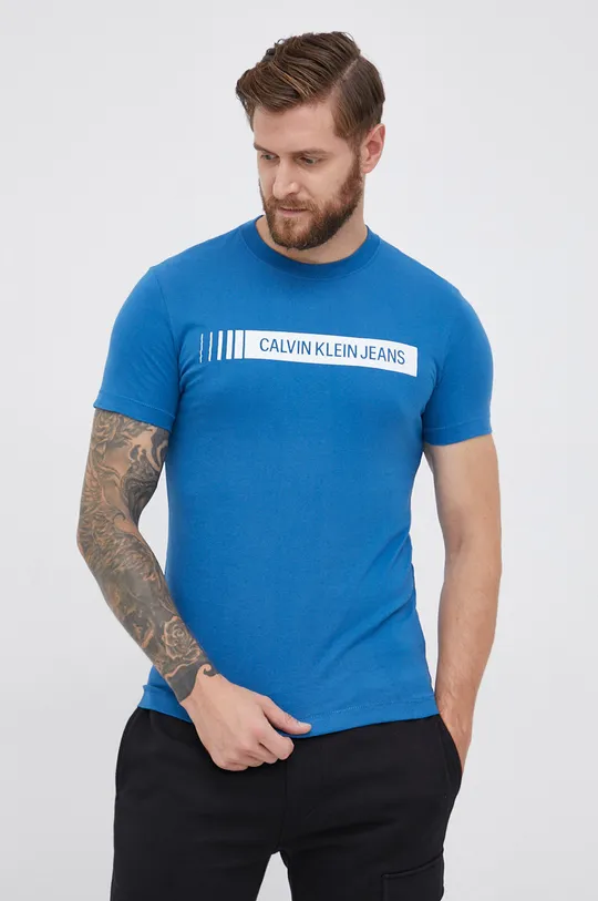 niebieski Calvin Klein Jeans T-shirt bawełniany J30J319294.4890 Męski