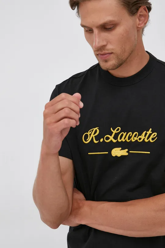 μαύρο Βαμβακερό μπλουζάκι Lacoste Ανδρικά