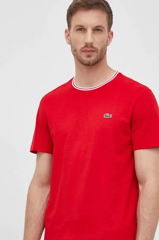 czerwony Lacoste t-shirt bawełniany TH7061