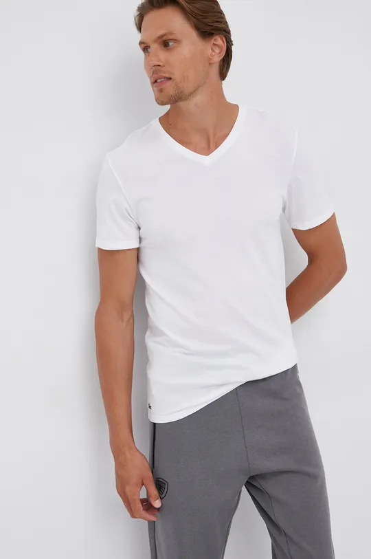 λευκό Lacoste βαμβακερό μπλουζάκι Ανδρικά