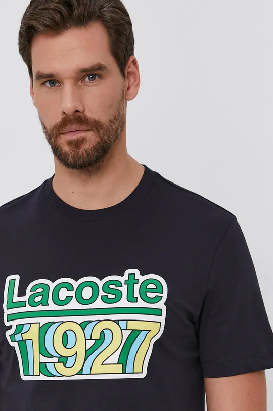 granatowy Lacoste T-shirt bawełniany TH7386