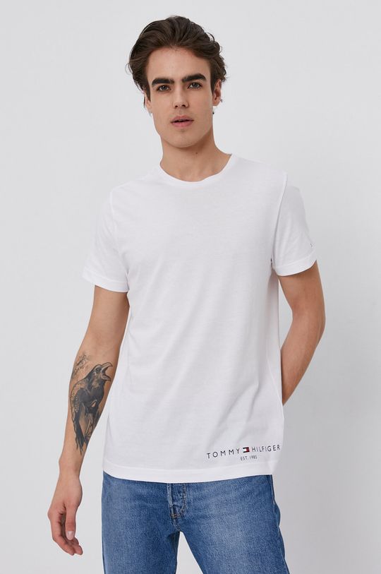 bílá Bavlněné tričko Tommy Hilfiger Pánský
