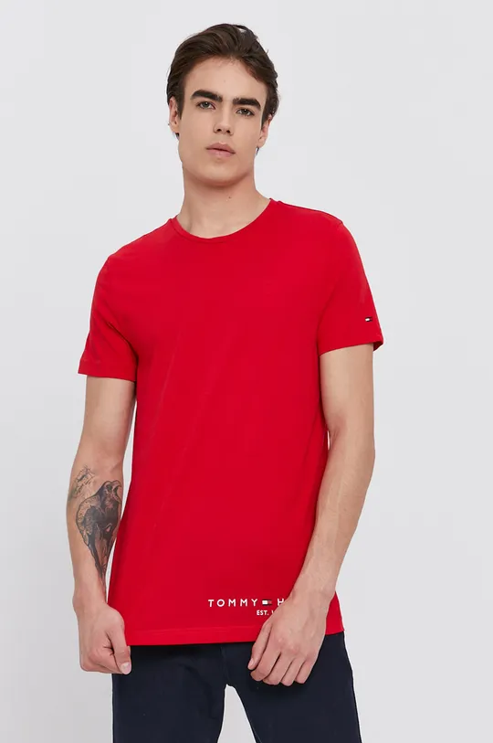 czerwony Tommy Hilfiger T-shirt bawełniany Męski