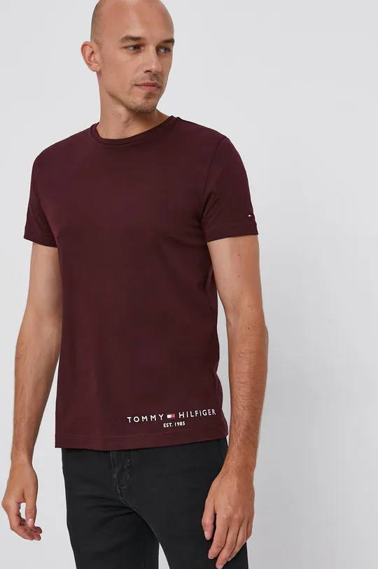 burgundské Bavlnené tričko Tommy Hilfiger Pánsky