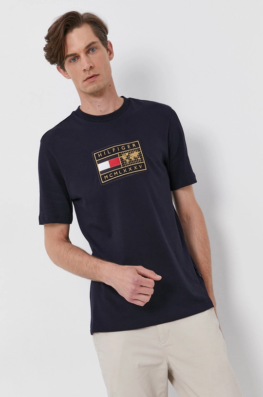 granatowy Tommy Hilfiger T-shirt bawełniany Męski