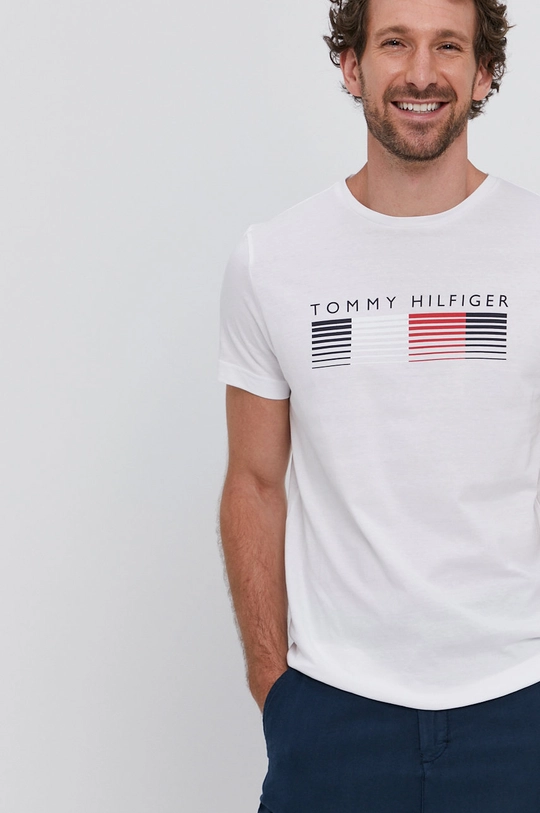 biały Tommy Hilfiger T-shirt Męski