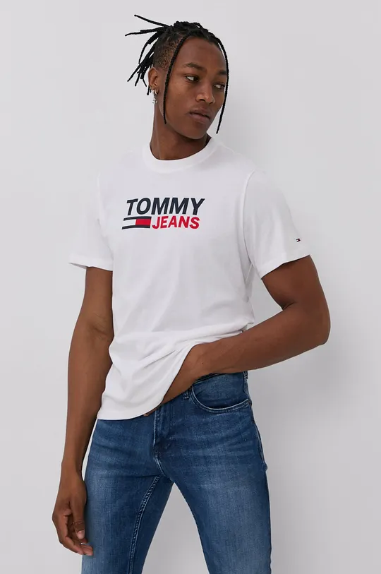 biały Tommy Jeans T-shirt bawełniany DM0DM10103.4890 Męski