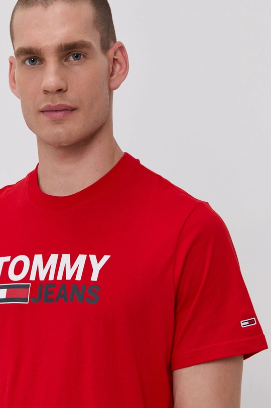 červená Bavlnené tričko Tommy Jeans Pánsky