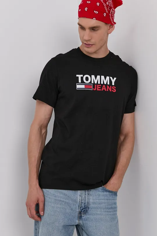 czarny Tommy Jeans T-shirt bawełniany DM0DM10103.4890 Męski