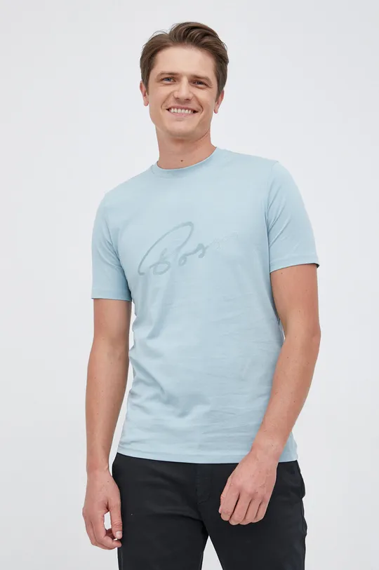 niebieski Boss T-shirt bawełniany 50458117 Męski