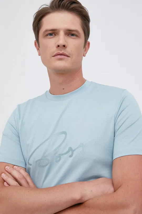 niebieski Boss T-shirt bawełniany 50458117
