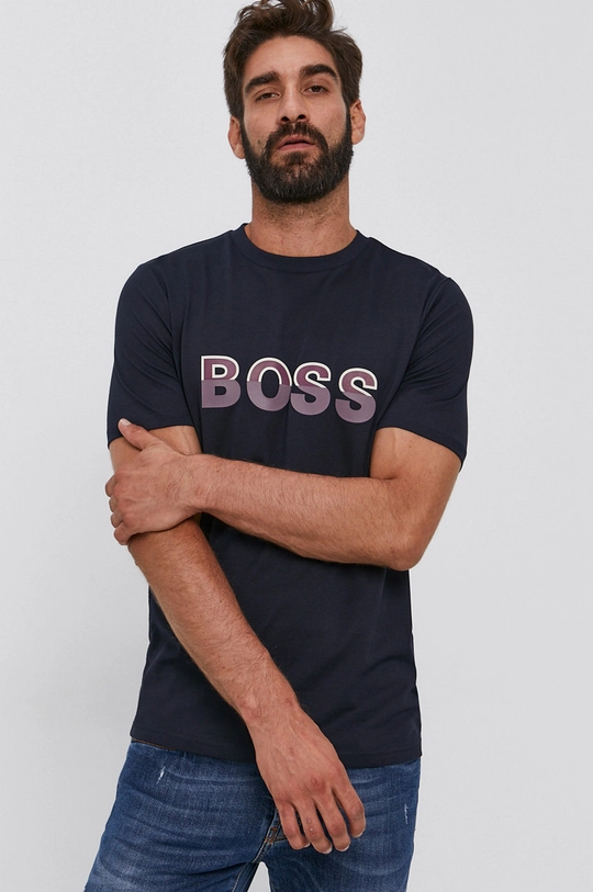 granatowy Boss T-shirt bawełniany 50458117 Męski