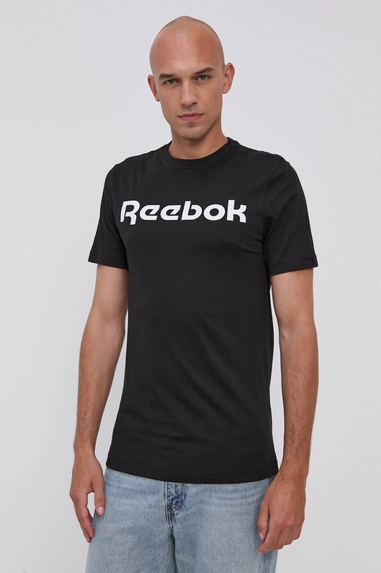 Βαμβακερό μπλουζάκι Reebok μαύρο