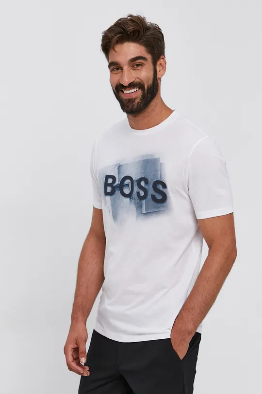 biały Boss T-shirt bawełniany Casual 50460579