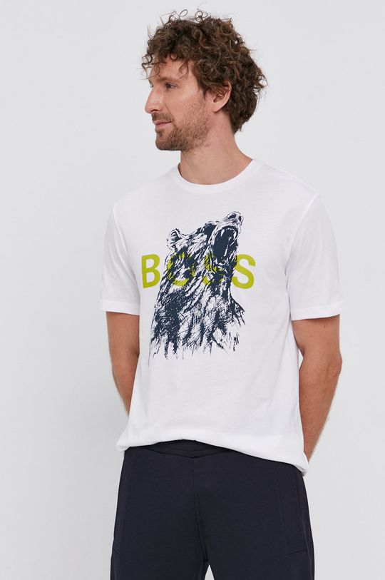 Boss T-shirt bawełniany Casual biały