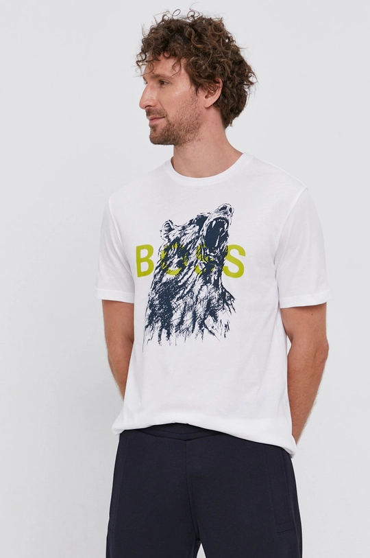 Boss T-shirt bawełniany Casual 50460607 biały