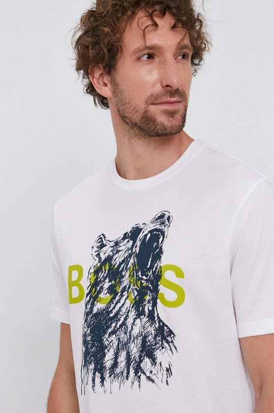 biały Boss T-shirt bawełniany Casual 50460607