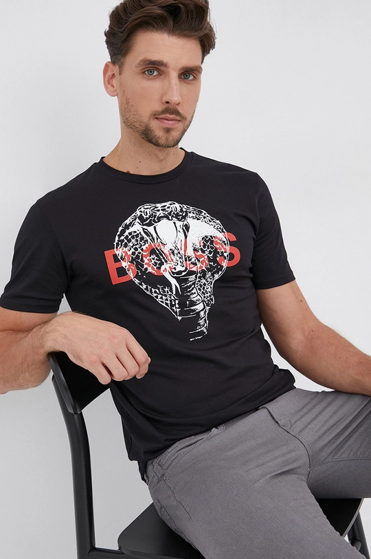 czarny Boss T-shirt bawełniany Casual 50460607 Męski