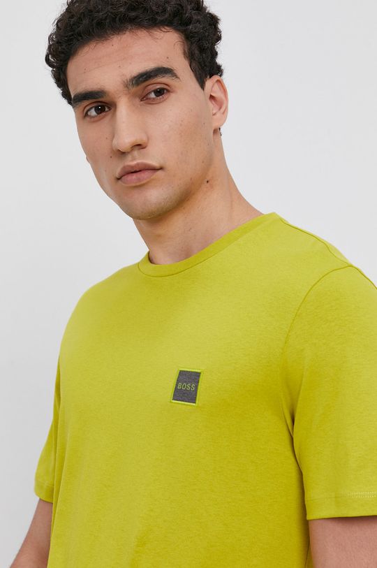 żółto - zielony Boss T-shirt bawełniany Casual