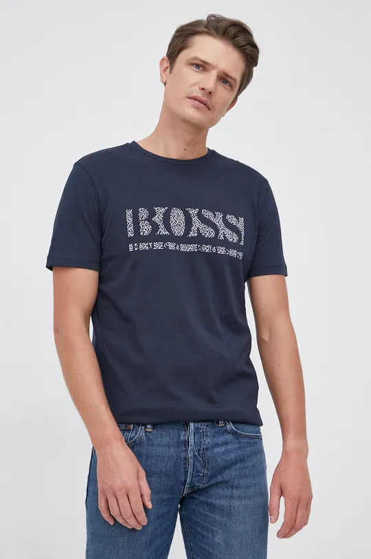 granatowy Boss T-shirt bawełniany 50457429