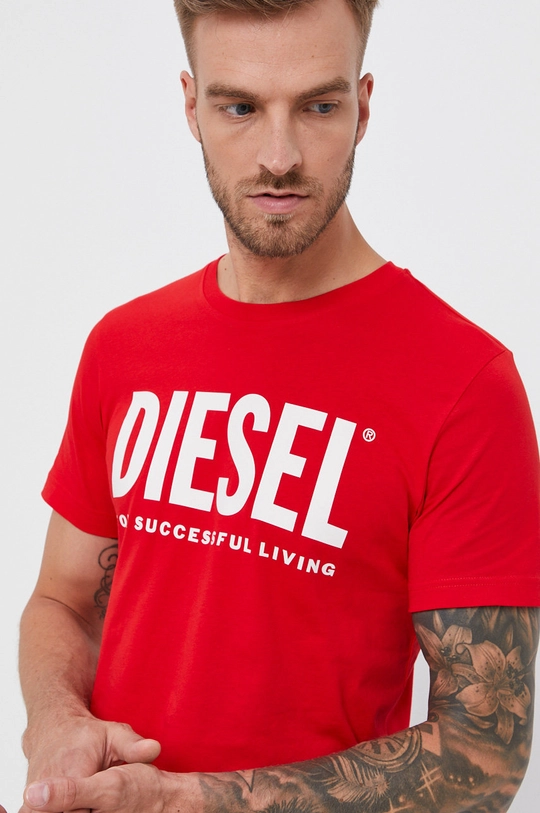 czerwony Diesel T-shirt bawełniany Męski