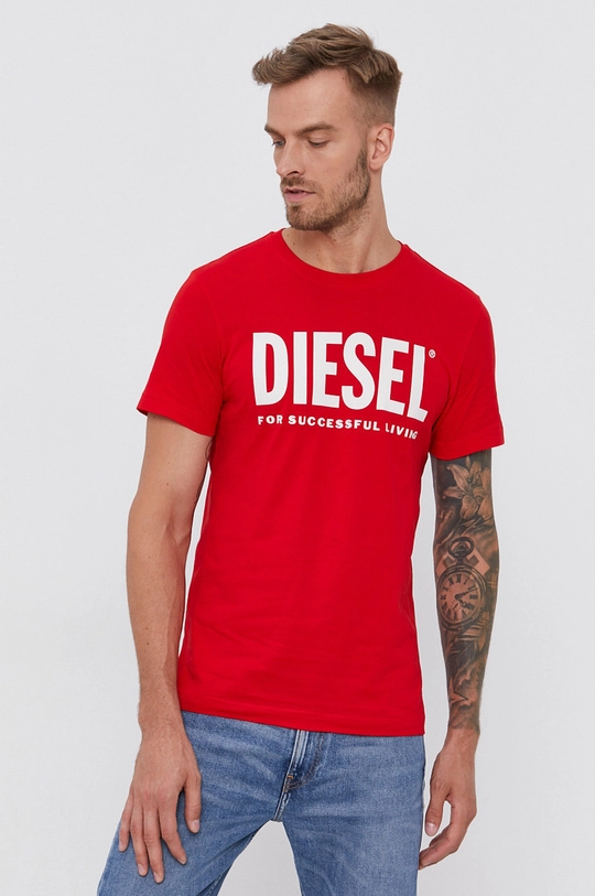 czerwony Diesel T-shirt bawełniany