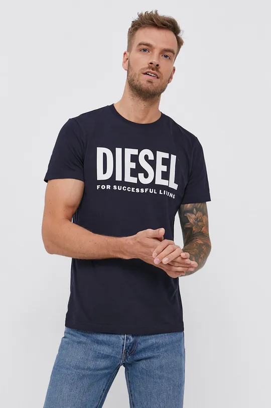 granatowy Diesel T-shirt bawełniany Męski