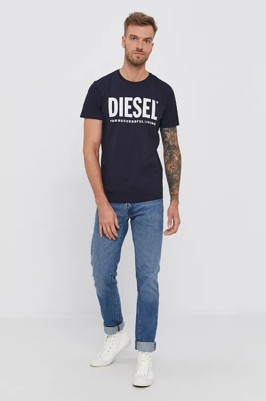 Βαμβακερό μπλουζάκι Diesel σκούρο μπλε