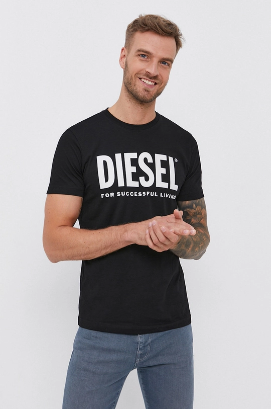 czarny Diesel T-shirt bawełniany Męski