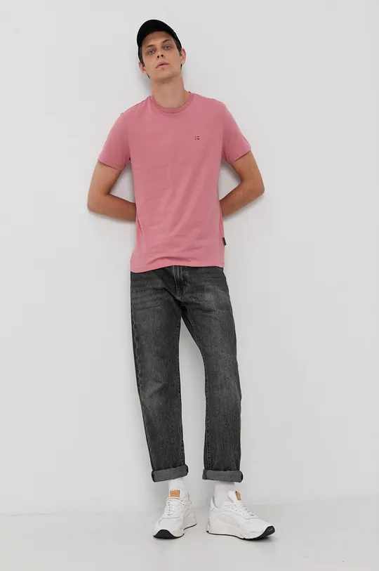 różowy Napapijri T-shirt bawełniany Męski