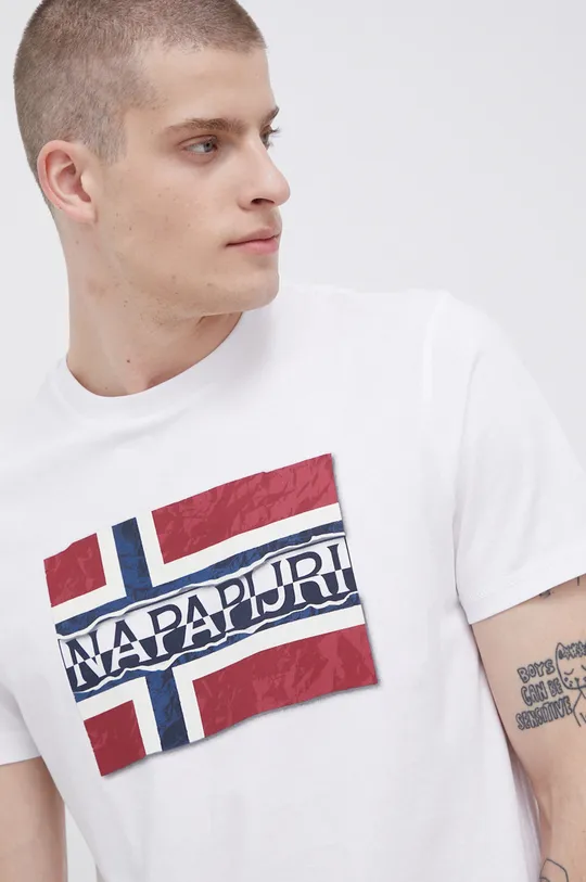 белый Хлопковая футболка Napapijri Мужской